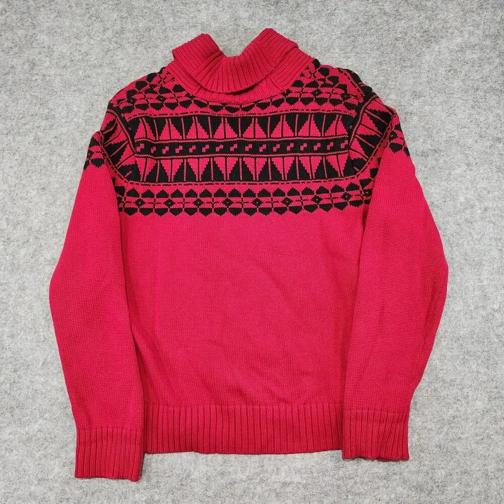 Ralph Lauren LRL Women XL Cotton Knit Shawl Collar Aztec Nordic Pullover Sweater